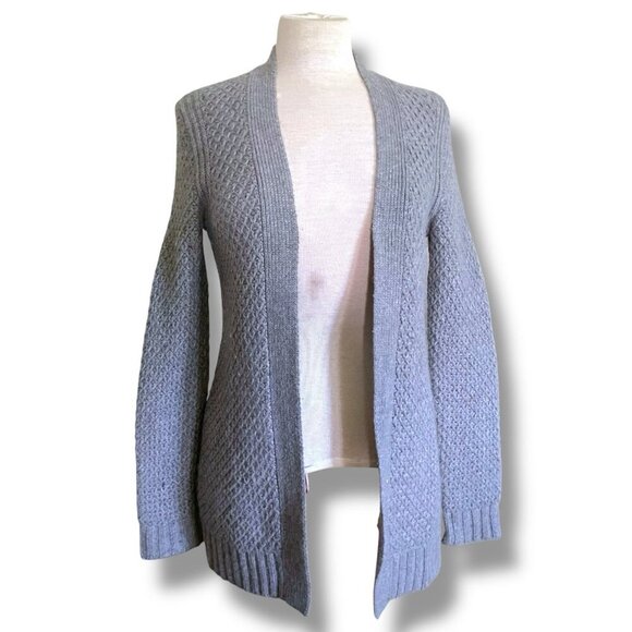Talbots Womens Cardigan XS Gray 100% Cashmere Open Front Honeycomb Knit Sweater - Picture 1 of 6